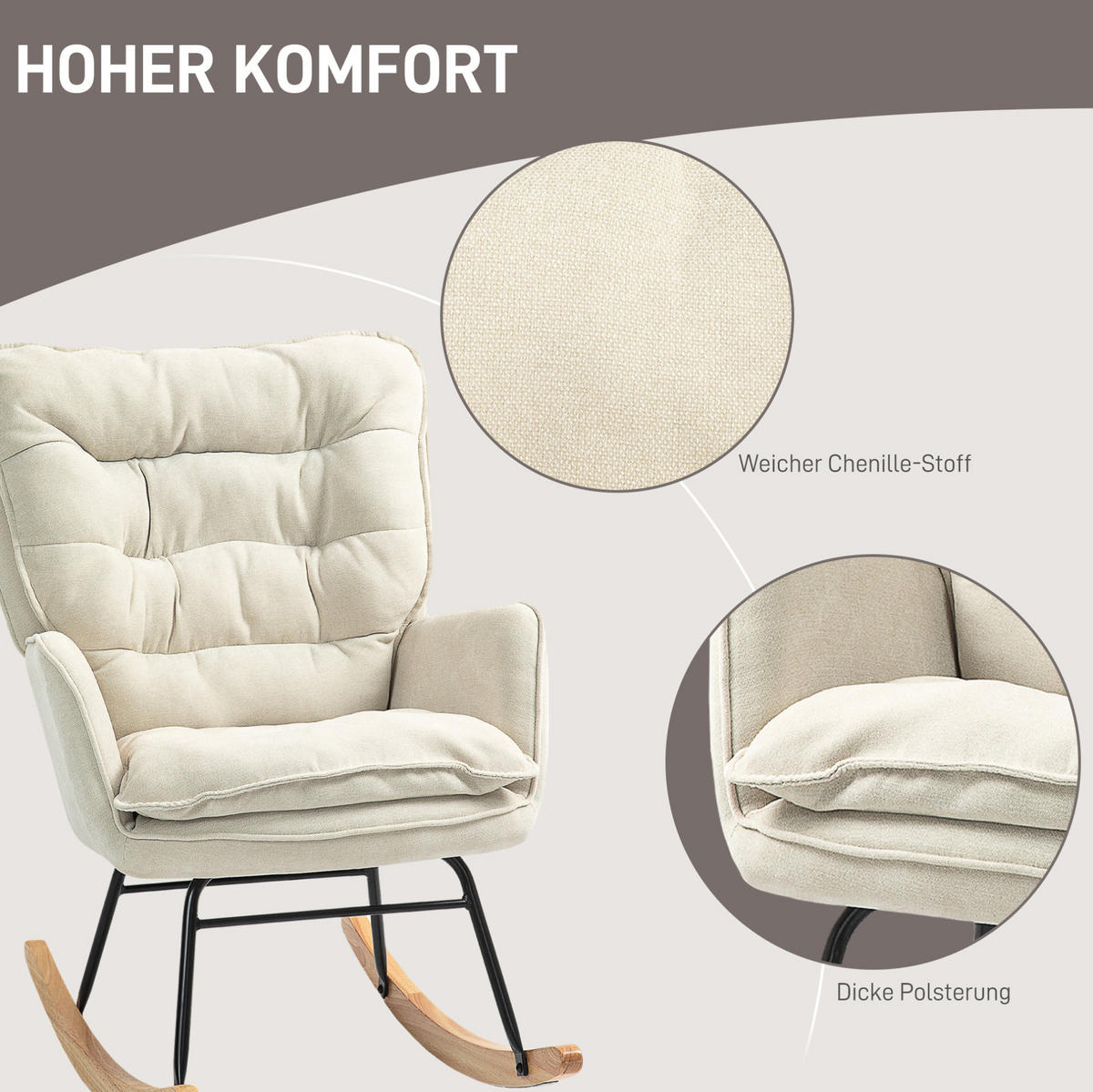 SCHAUKELSTUHL 71/98,5/97 cm Beige aus Polyester mit Chenilleoptik - Beige, Textil (98.5/97/71cm) - OKWISH