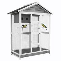 VOGELKÄFIG DE-10751 mit Asphaltdach & 4 Sitzstangen Natur - Weiß, Holzwerkstoff (68/154/112cm) - ComfortXL