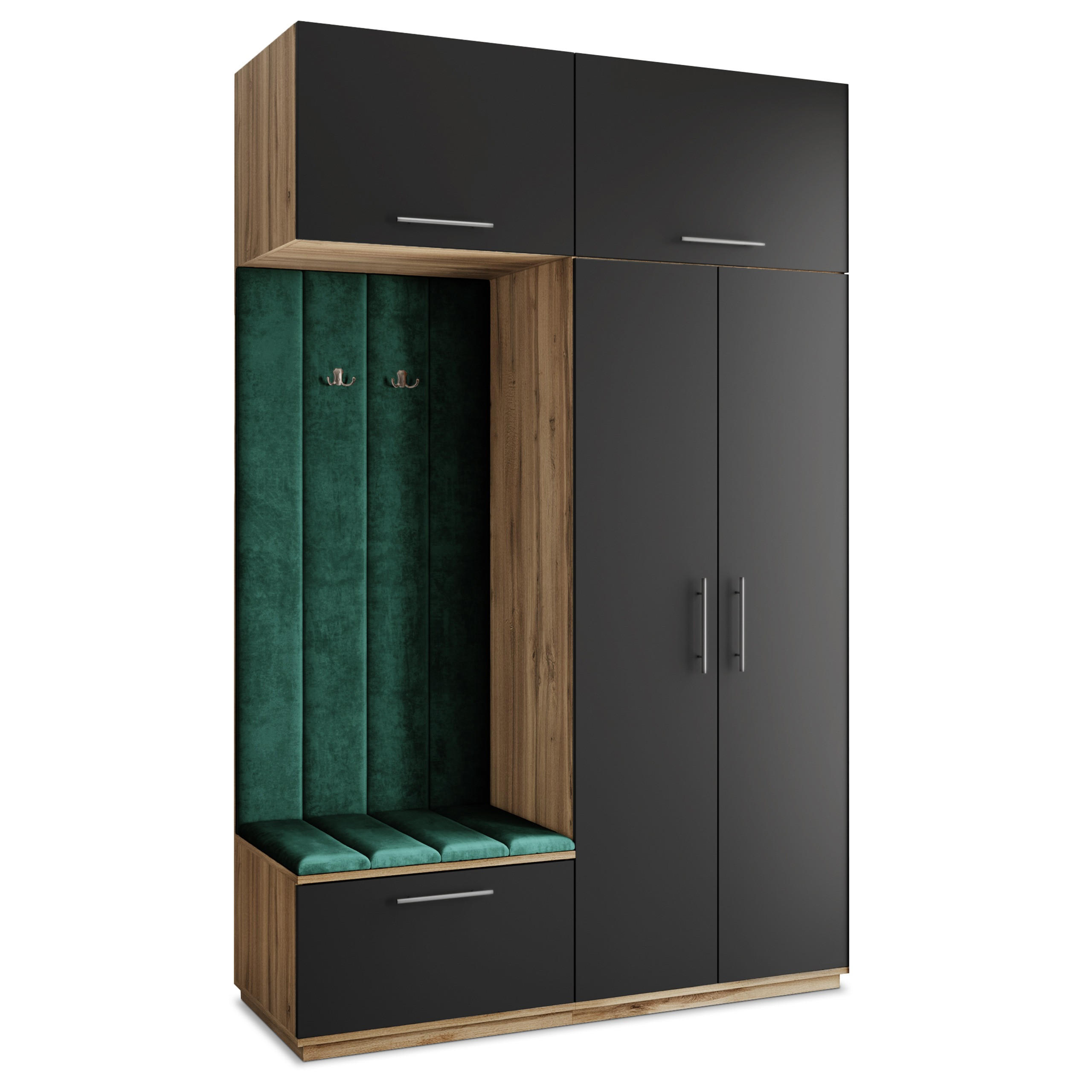 Masseno Garderobenschrank Eiche Wotan, Schwarz, Grün 150x240x60 cm