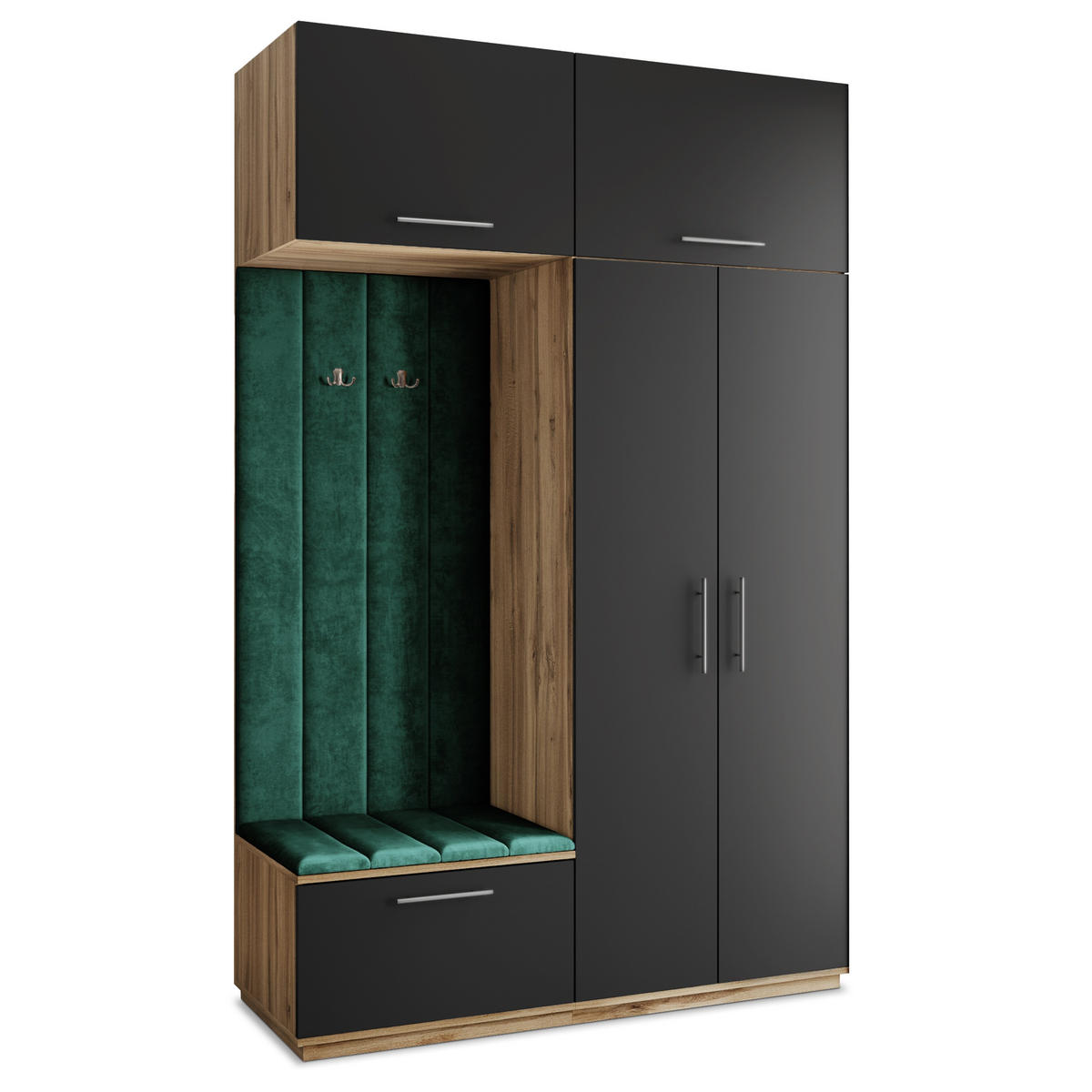 GARDEROBENSCHRANK REMA 150/240/60 cm Modern Garderobe-Set Eiche Wotan - Eiche Wotan/Schwarz, Holzwerkstoff (150/240/60cm) - MASSENO