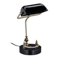 BANKERLAMPE - Schwarz, Glas/Holz (25/26/42cm) - Relaxdays