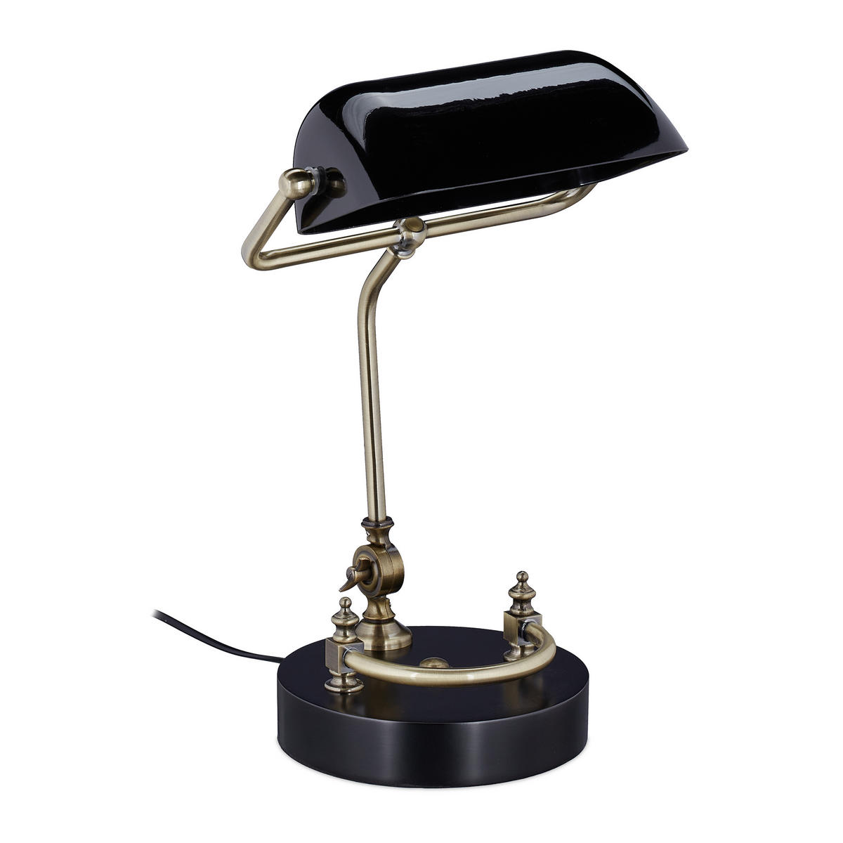 BANKERLAMPE - Schwarz, Glas/Holz (25/26/42cm) - Relaxdays