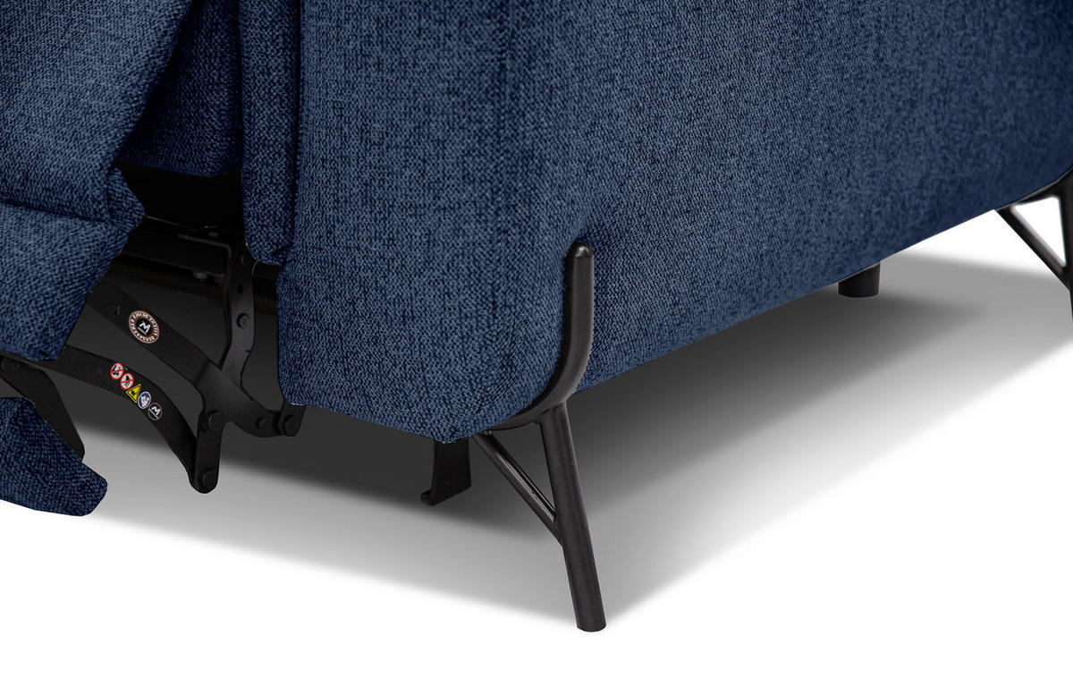 SOFA AVENA 3-Sitzer mit 1 Relaxfunktion, dunkelblau - Dunkelblau, Holzwerkstoff/Textil (204/80/108cm) - Courtois Laville