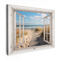 LEINWANDBILD Fenster - Meer - Küste - Natur - Ausblick - Strand - Wattenmeer Wandbilder 80x60 cm - Beige, Textil (80/60cm) - MuchoWow