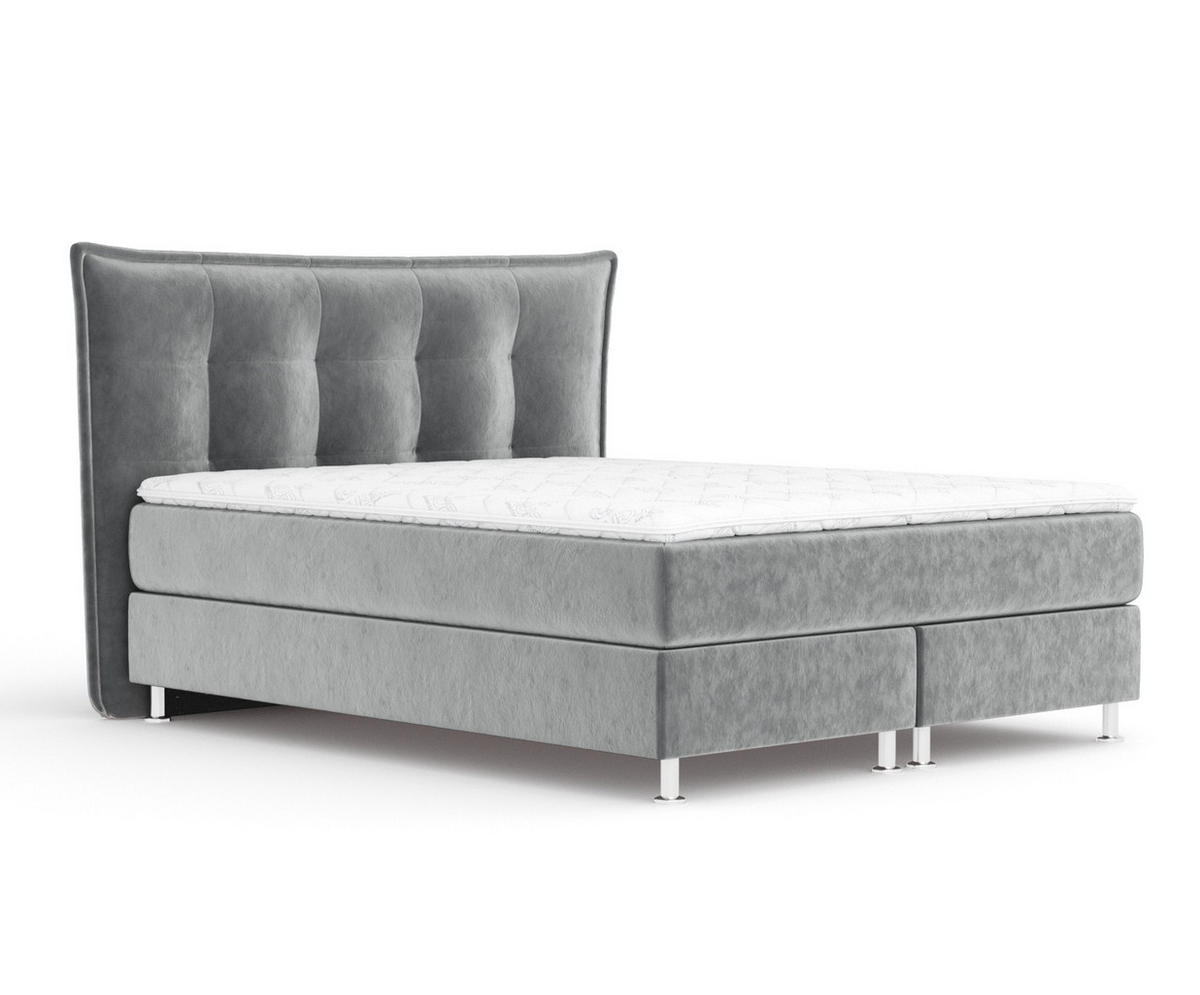 BOXSPRINGBETT Minori Grau 200/200 cm mit Latex-Topper - Silberfarben/Grau, Holz/Holzwerkstoff (200/200cm) - Maison de Reve
