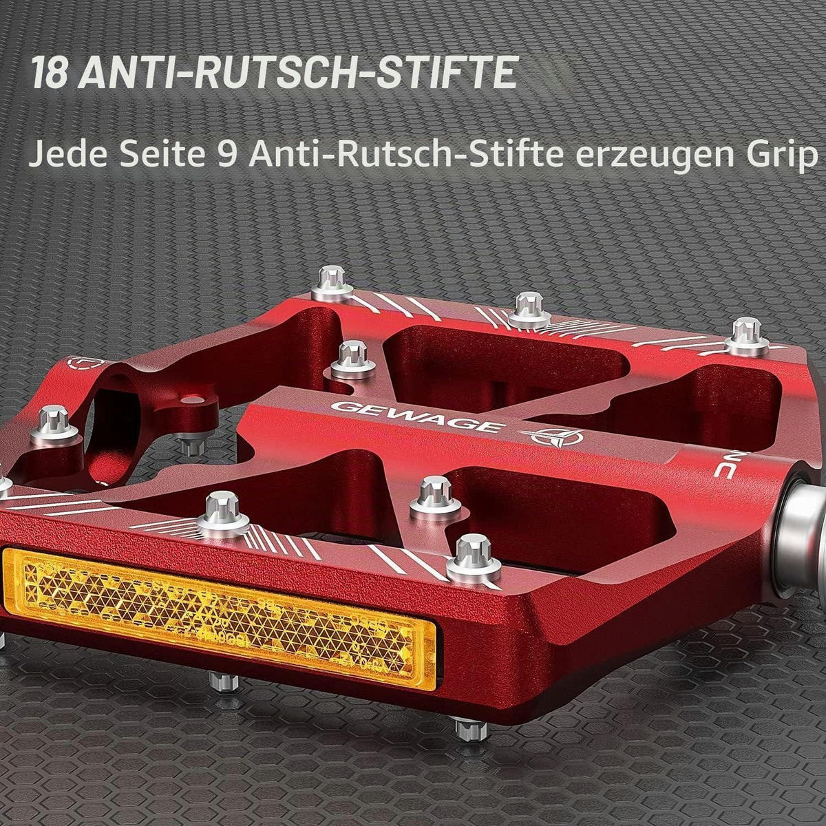FAHRRADPEDALE Aluminium Rot mit Reflektoren 9/16 Zoll - Rot, Metall (11.8/1.5/11.8cm)