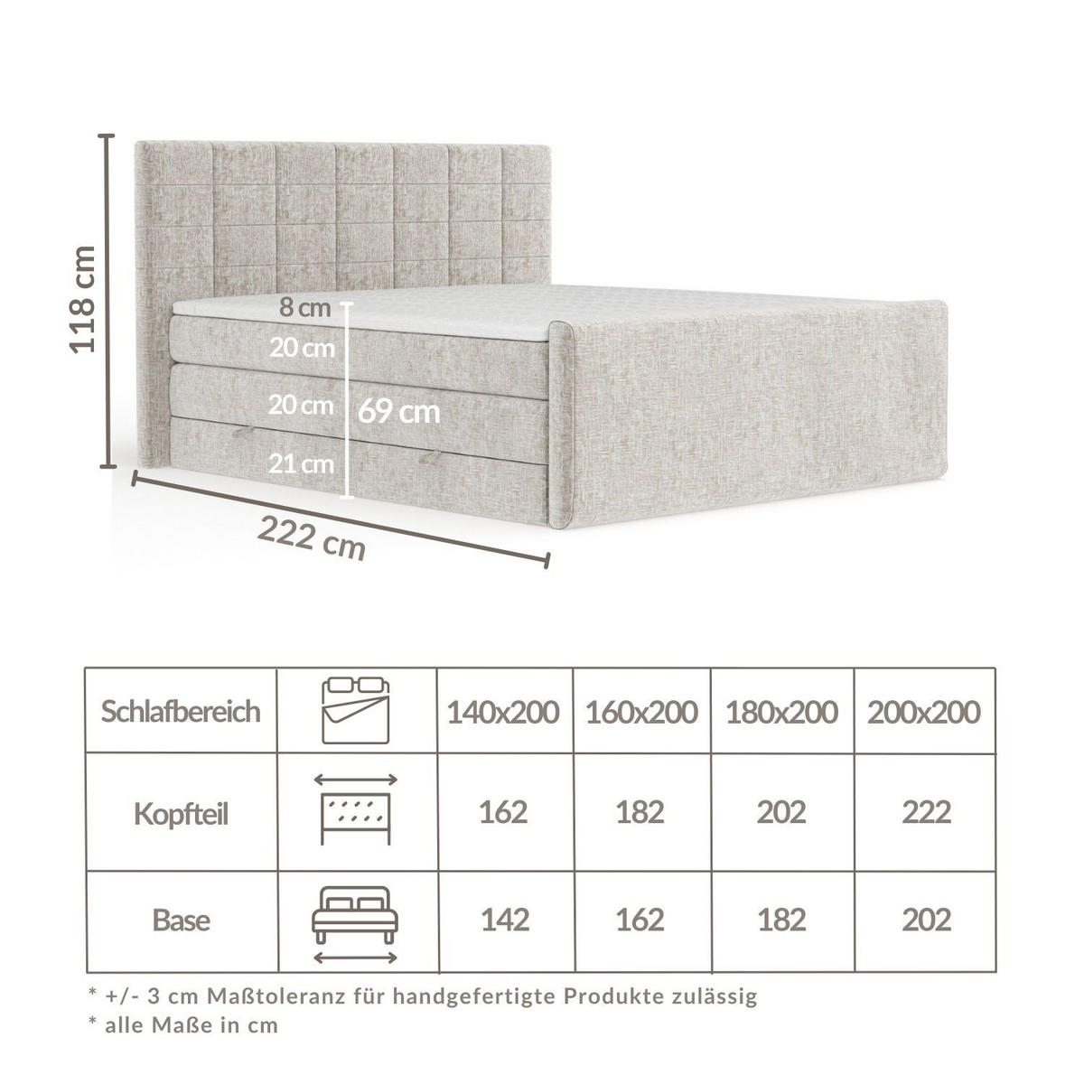 BOXSPRINGBETT Ava Olivenfarbe 160/200 cm - Schwarz/Olivgrün, Holz/Holzwerkstoff (160/200cm) - Maison de Reve