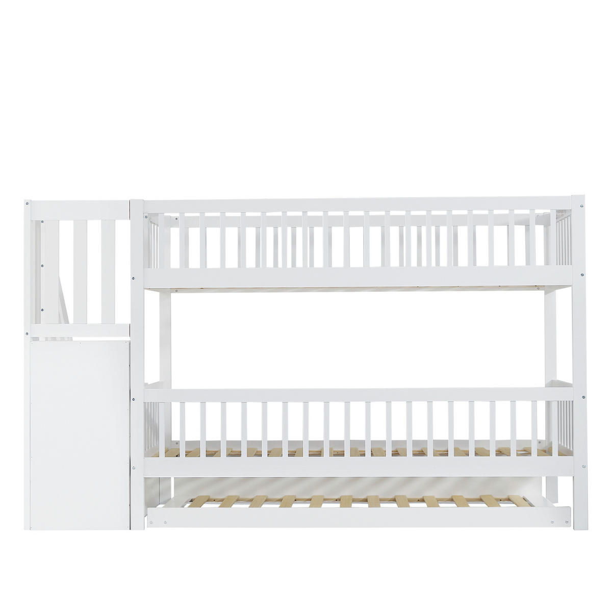 ETAGENBETT 90/200 cm Weiß mit Ausziehbett 90/190 cm und Stauraumtreppe - Weiß, Holz (90/200cm) - Oxeza
