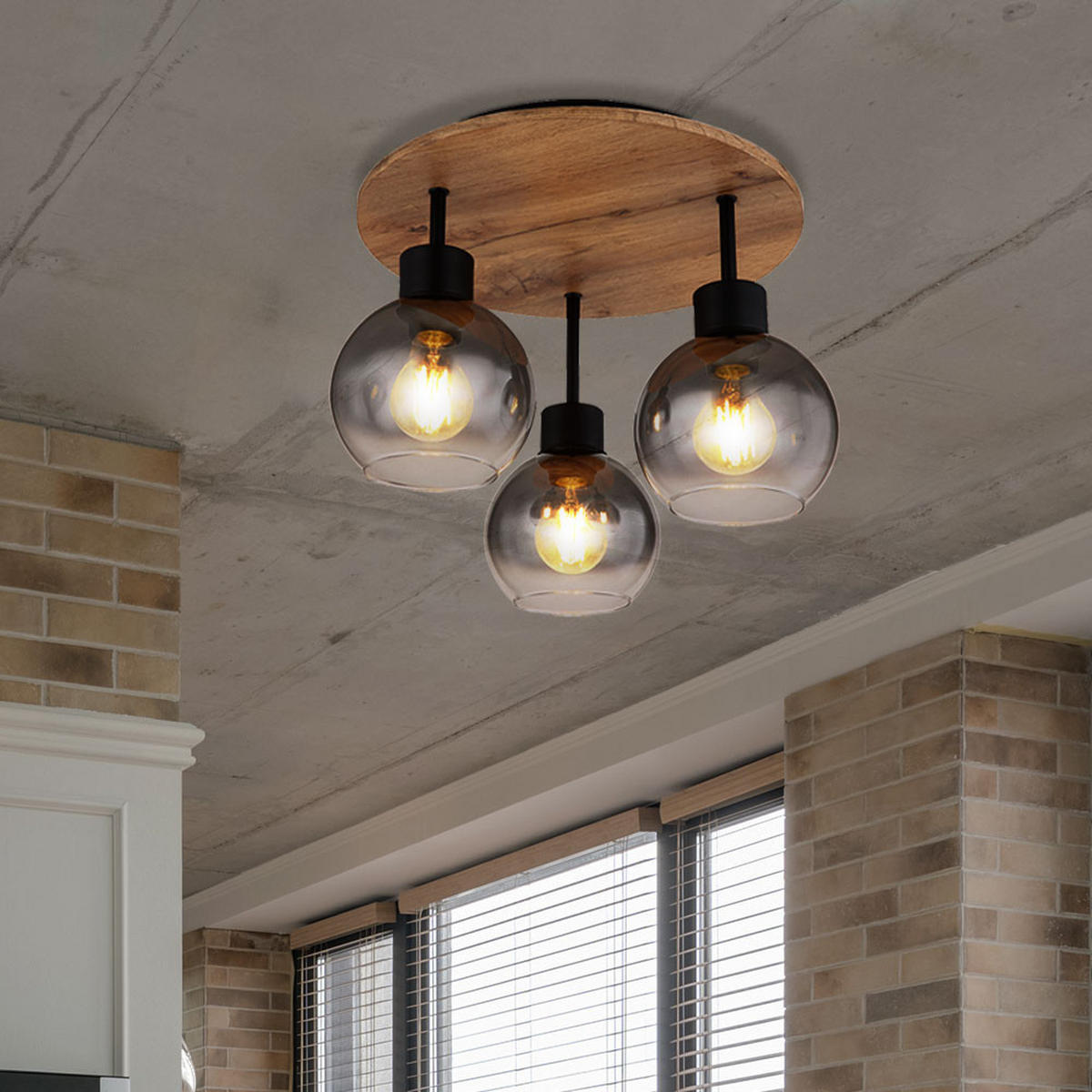 DECKENLEUCHTE MDF Braun Rauchglas - Braun, Glas (38/38/30cm) - Globo Lighting