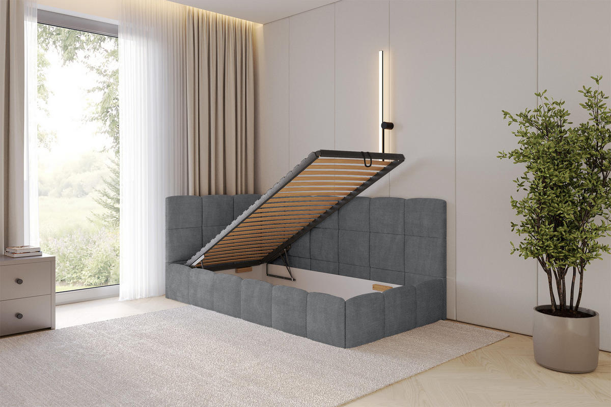 EINZELBETT Jugendbett mit Bettkasten Rechts, ohne Matratze - LIVY 80x200 Dunkelgrau - Graphitfarben, Holzwerkstoff/Textil (80/200cm) - ALTDECOR