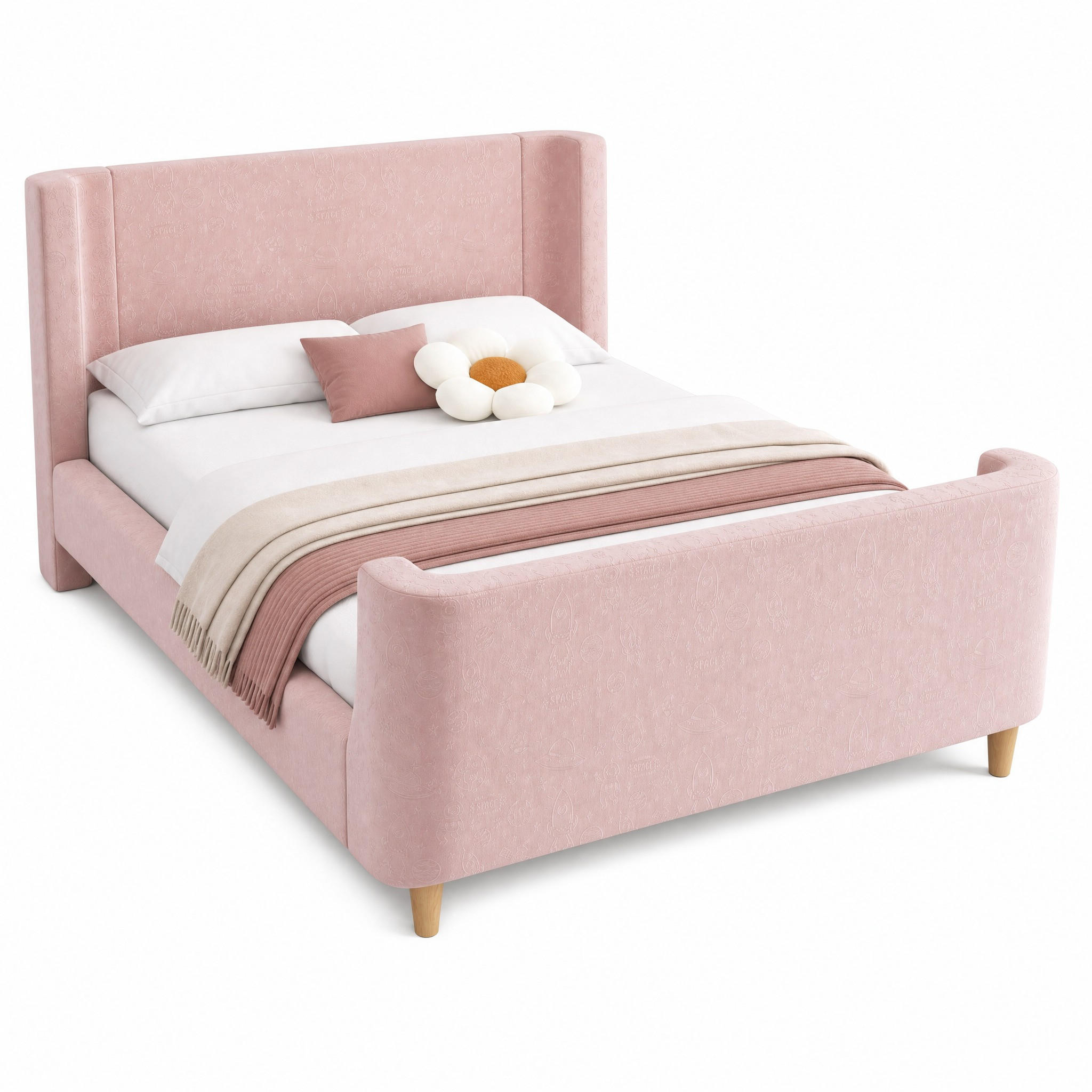 KINDERBETT Schlittenbett 90x200 cm Samt Pink - Pink, Holz (90/200cm) - Meubliv