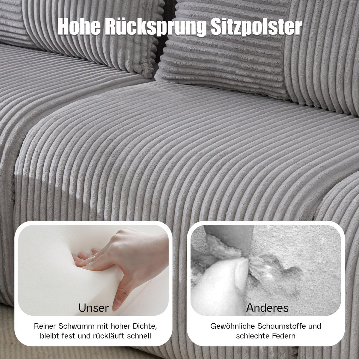 SOFA 268/174/80 cm in Hellgrau mit Cupholder und Aufbewahrungstasche - Hellgrau, Textil (174/80/268cm) - Flora Grace
