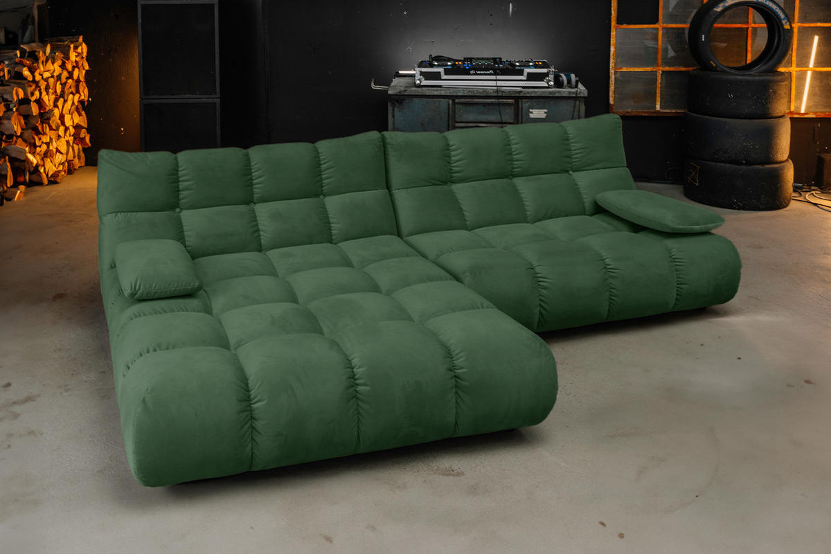 ECKSOFA VIVIEN Smaragdgrün Velvet - Smaragdgrün/Schwarz, Kunststoff/Textil (290/178cm) - KAWOLA