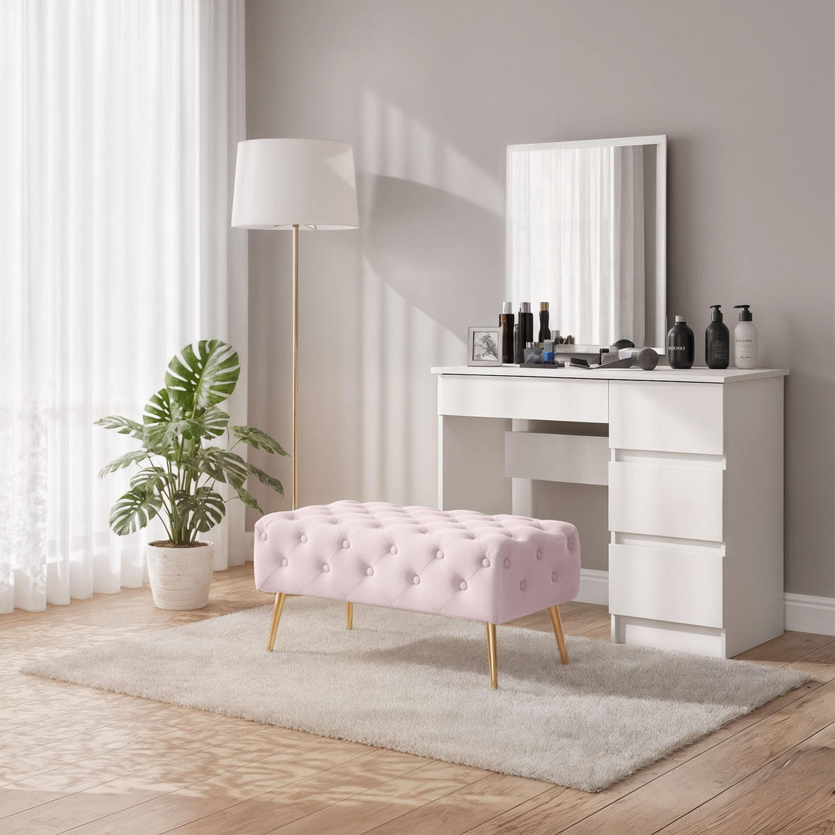 SITZHOCKER MADRID, Rosa, T80xB37xH42 - Pink, Holz (37/42/80cm) - Milordbikes