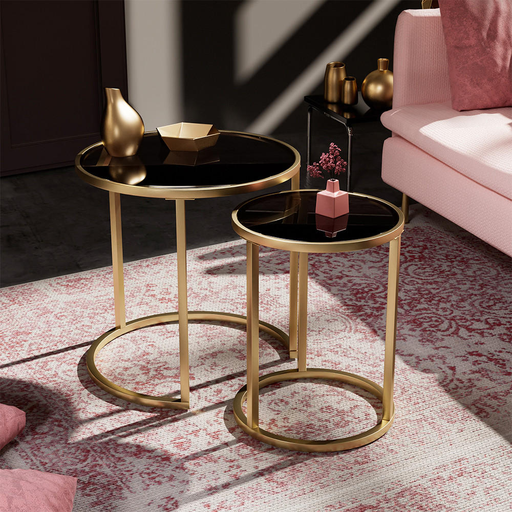 BEISTELLTISCH-SET Sevilla Schwarz 50 x 45,5 cm 2er Set - Schwarz, Glas (45.5/50/35cm) - Vicco