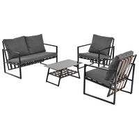 GARTENLOUNGE für 4 Personen mit Couchtisch, Ablage, waschbaren Kissenbezügen und Hartglasplatte, Schwarz - Schwarz, Kunststoff - Redom