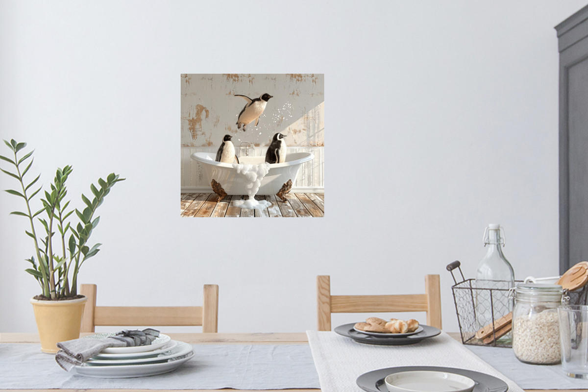 WANDTATTOO Vintage - Pinguin - Badewanne - Schaumstoff 50x50 cm - Schwarz, Kunststoff (50/50/0.1cm) - MuchoWow