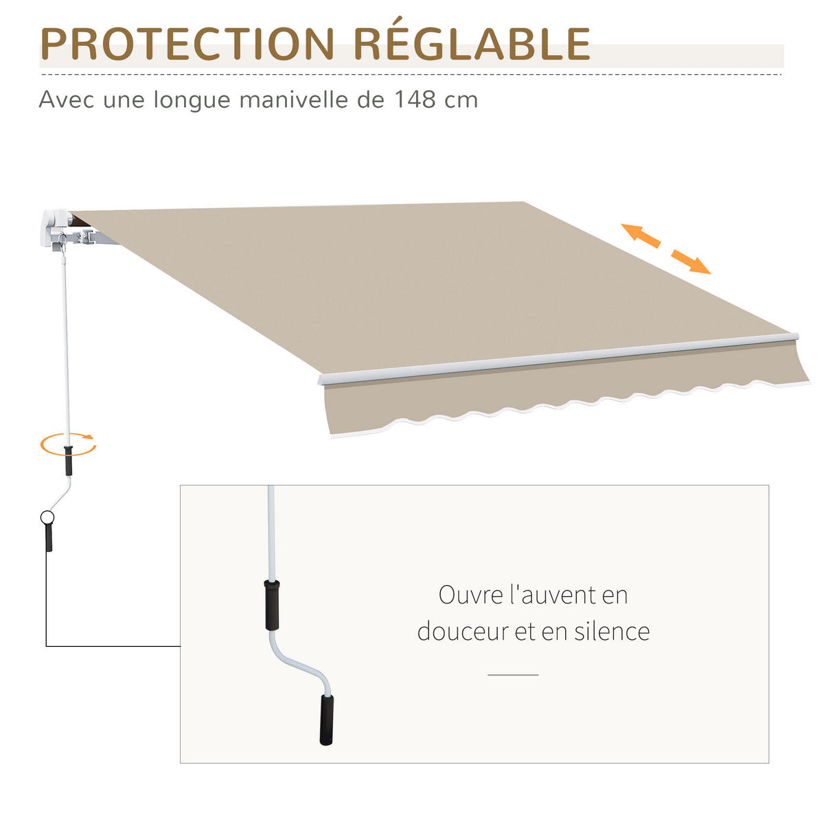 MARKISE DE-13924 manuell 395/245 cm, Winkel 45°-85°, UV-Schutz Beige - Beige, Metall (245/1/395cm) - ComfortXL