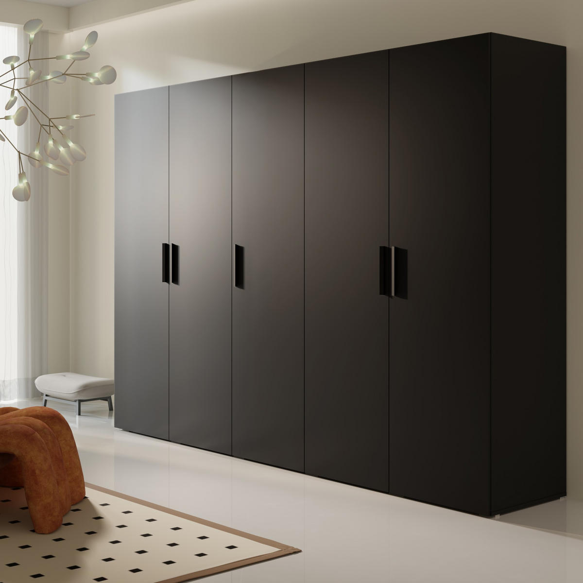 DREHTÜRENSCHRANK Napoli 5D 250 Schwarz (schwarzer oder goldener Griff) - Silberfarben/Schwarz, Holzwerkstoff/Kunststoff (250/35/60cm) - mzm24