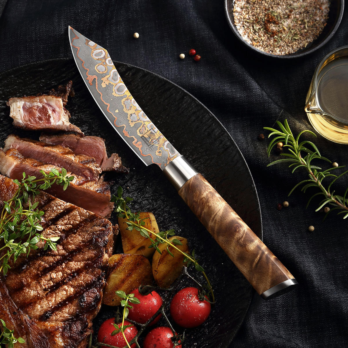 STEAKMESSER 13 cm - Ahornfarben, Holz/Metall (25cm) - Zayiko