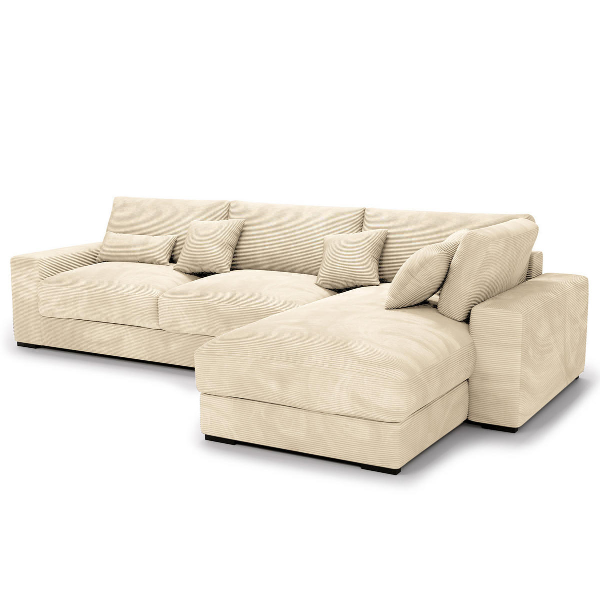 ECKSOFA mit Longchair - Creme/Schwarz, Kunststoff/Textil (340/205cm) - home24