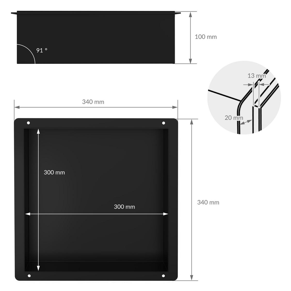 DUSCHNISCHE Schwarz 30/30 cm - Schwarz, Metall (34/10/34cm) - LuxeBath