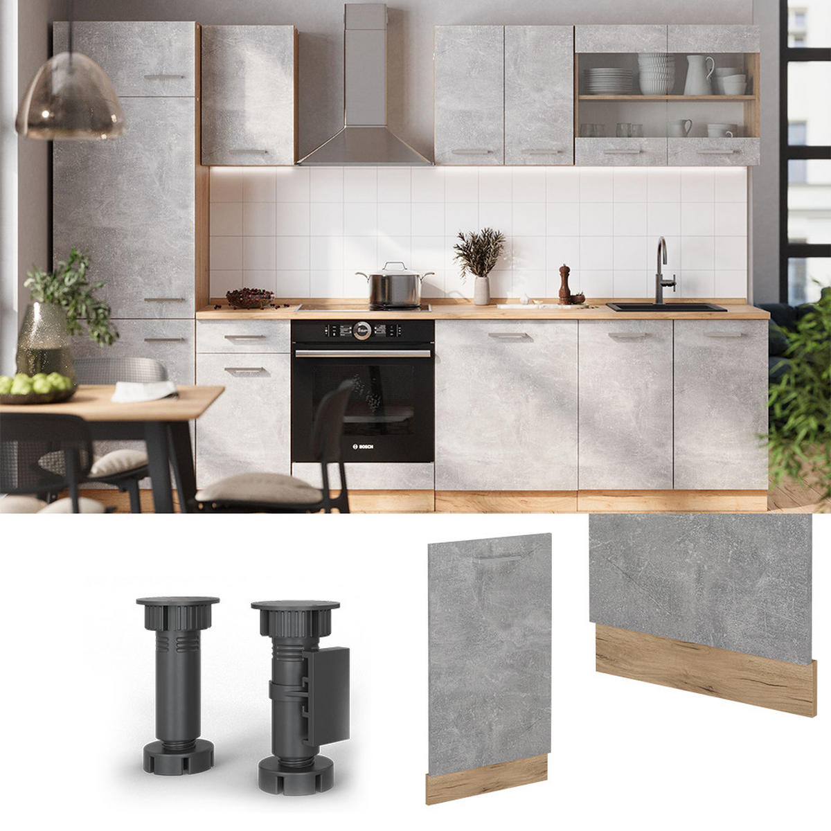 GESCHIRRSPÜLBLENDE R-Line Beton 45 cm , AP Anthrazit - Honigeiche/Schieferfarben, Holzwerkstoff (45/81.8/1.6cm) - Vicco