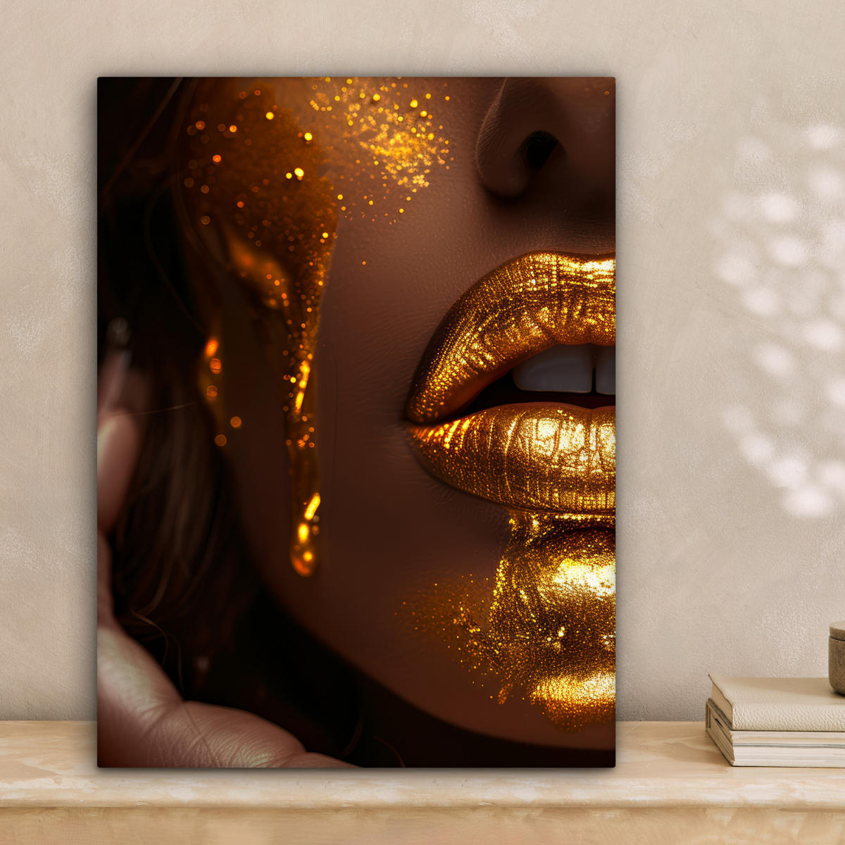 LEINWANDBILD Frau - Gold - Luxus - Porträt 30x40 cm - Goldfarben, Textil (30/40cm) - MuchoWow