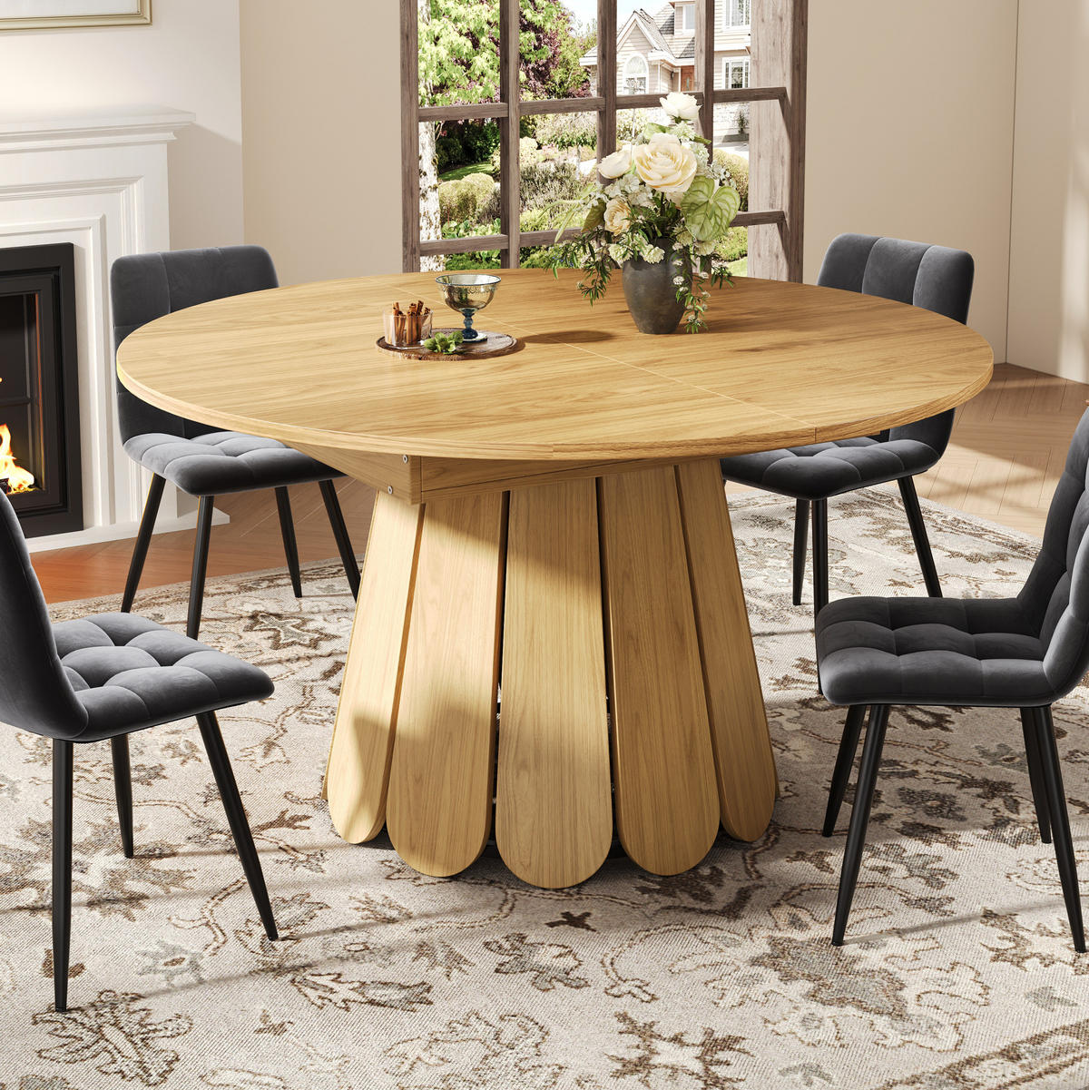 ESSTISCH aus MDF 118(158)x118x76,8 cm Naturfarben ausziehbar mit Holzoptik und runder Tischplatte - Naturfarben, Holzwerkstoff (158/118/76cm) - Modfu