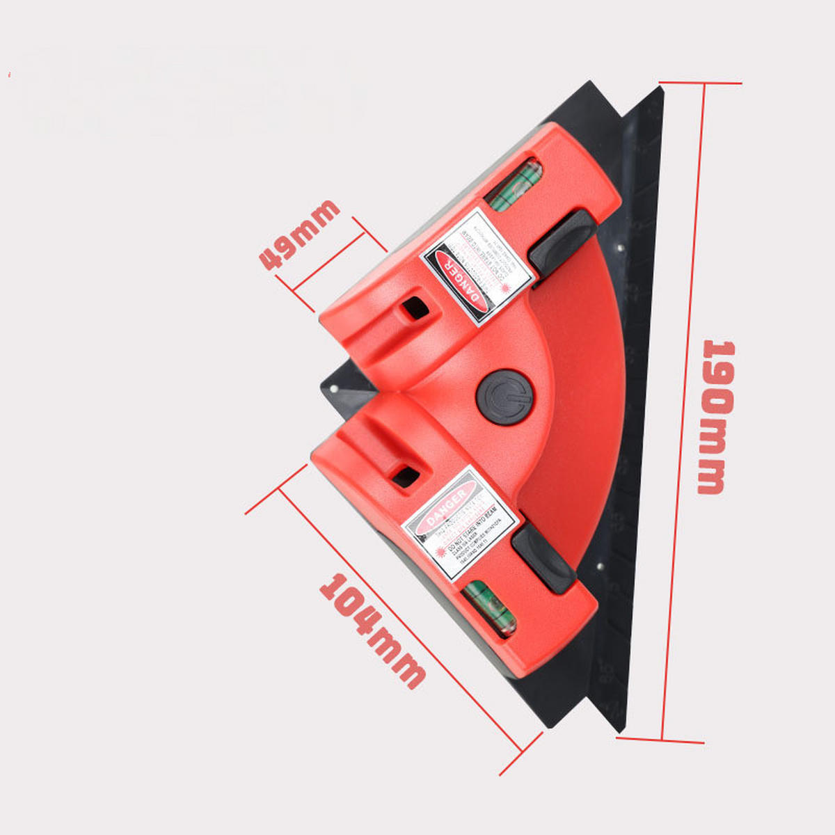 WASSERWAAGE - Quadrat - Horizontale und vertikale Vorsprünge stehen im rechten Winkel (90 Grad), mit zwei Saugnäpfen, rot (Batterien nicht enthalten). - Rot, Kunststoff (19/10.4/4.9cm) - DCA