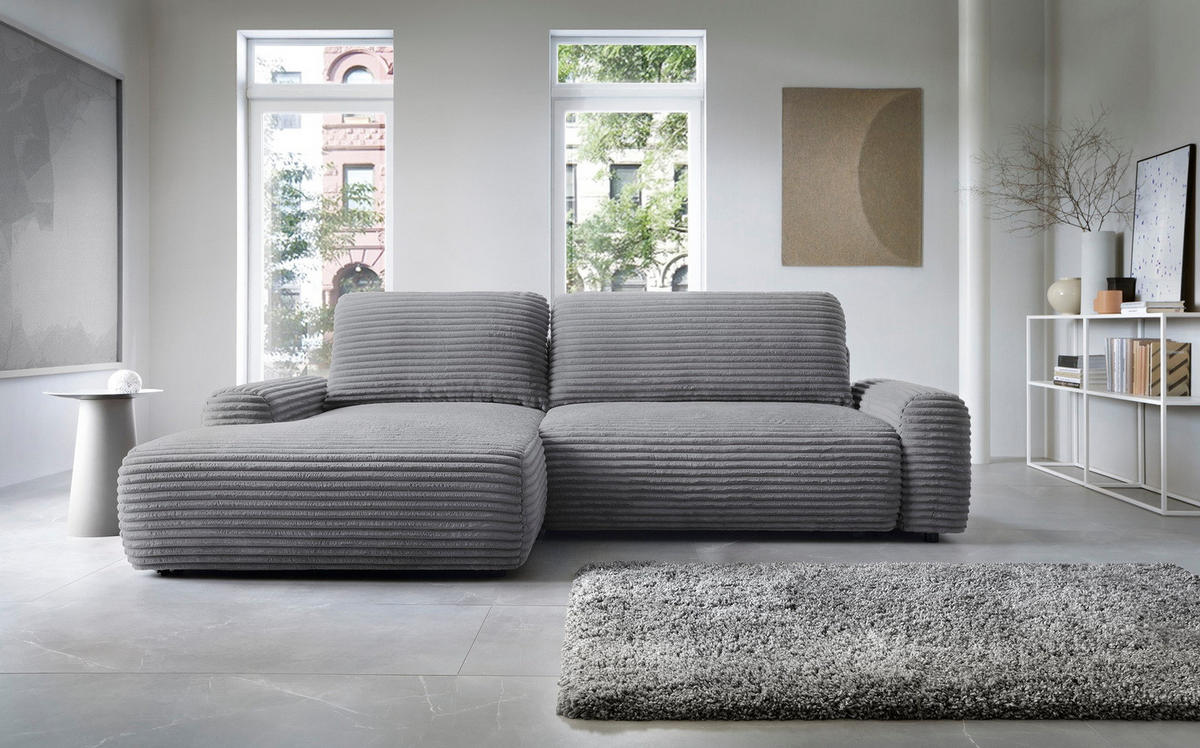 ECKSOFA 260 cm Cantara mit Cordstoff, Bettkasten, Links, Dunkelgrau - Dunkelgrau, Holz (264/162cm) - Emporius