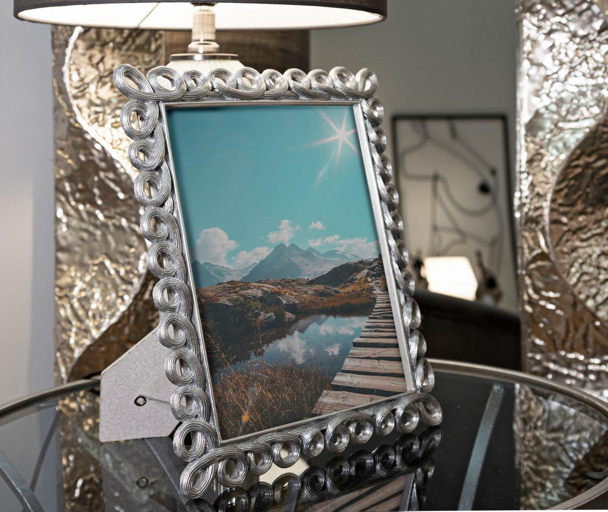 BILDERRAHMEN Hollow, Fotoformat 20 x 25 cm, silberfarben, Polyresin und Glas, Rahmen 26 x 2,2 x 31,3 cm - Silberfarben, Glas/Kunststoff (26/31.3/2.2cm) - Mauro Ferretti