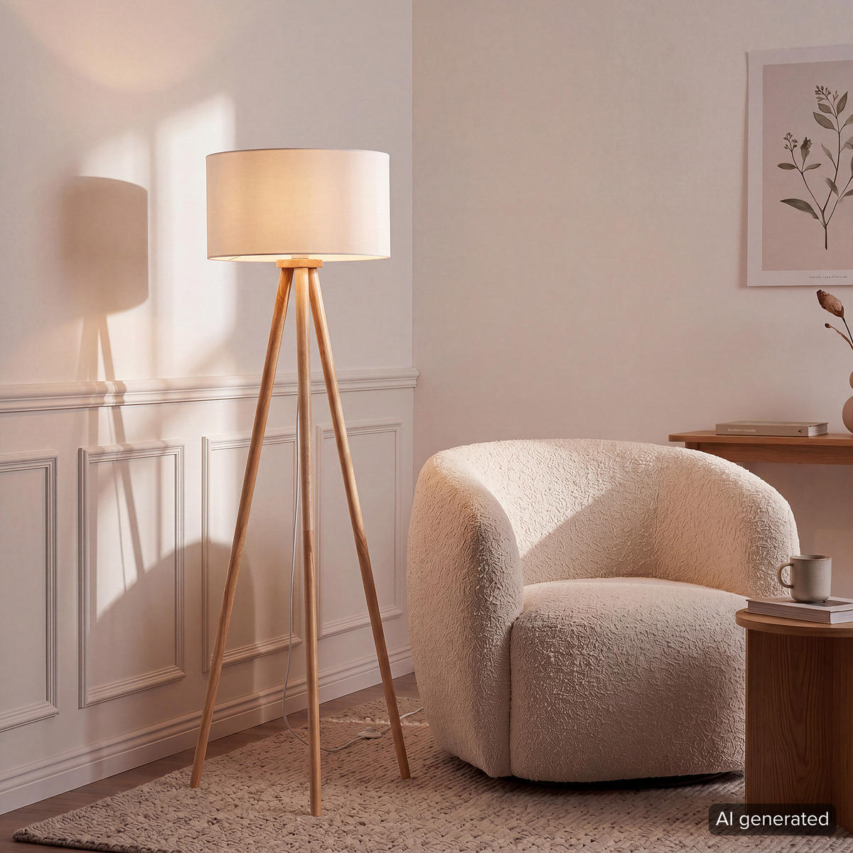 STEHLEUCHTE - Massivholz / Webstoff - 1-flammig - Braun, Holz/Textil (50/50/150cm) - home24