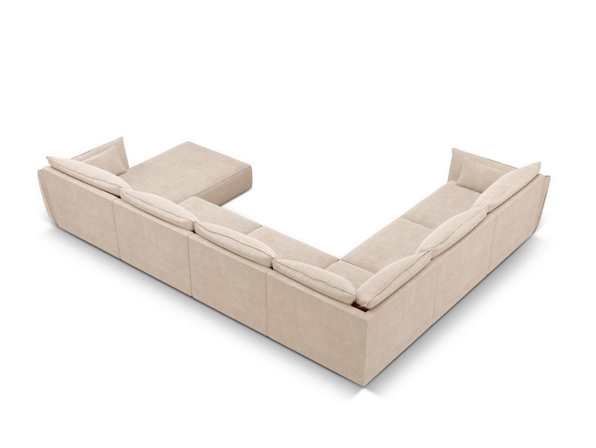 PANORAMASOFA links Kaelle aus Chenille-Stoff beige 8 Sitzplätze - Beige, Textil (284/85/384cm) - Micadoni
