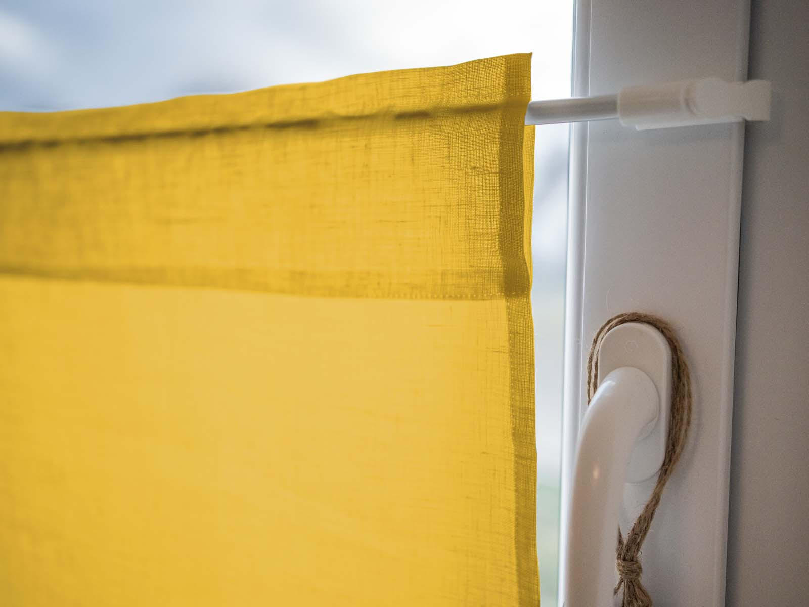 SCHEIBENGARDINE reines Leinen zitronen-gelb 85/45 cm - Gelb, Naturmaterialien (45/85cm) - beties Heimtextil