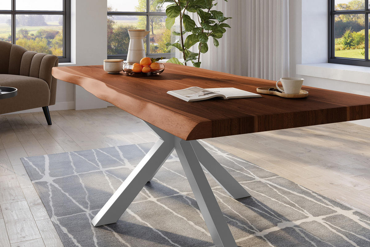 ESSTISCH TITAN - Silberfarben/Braun, Holz (110/220/79cm) - SAM