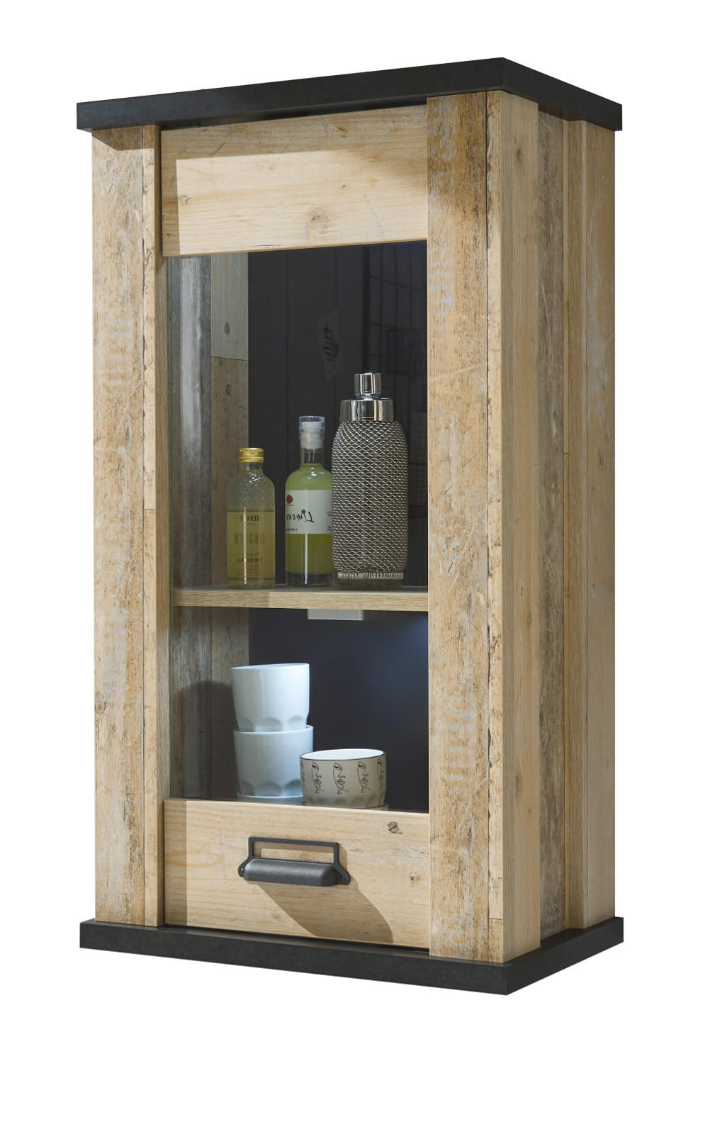 KÜCHENOBERSCHRANK Used Wood, anthrazit 50 cm, Hängeschrank mit Soft-Close - Anthrazit/Schwarz, Glas/Holzwerkstoff (50/90/31cm) - Furn.Design