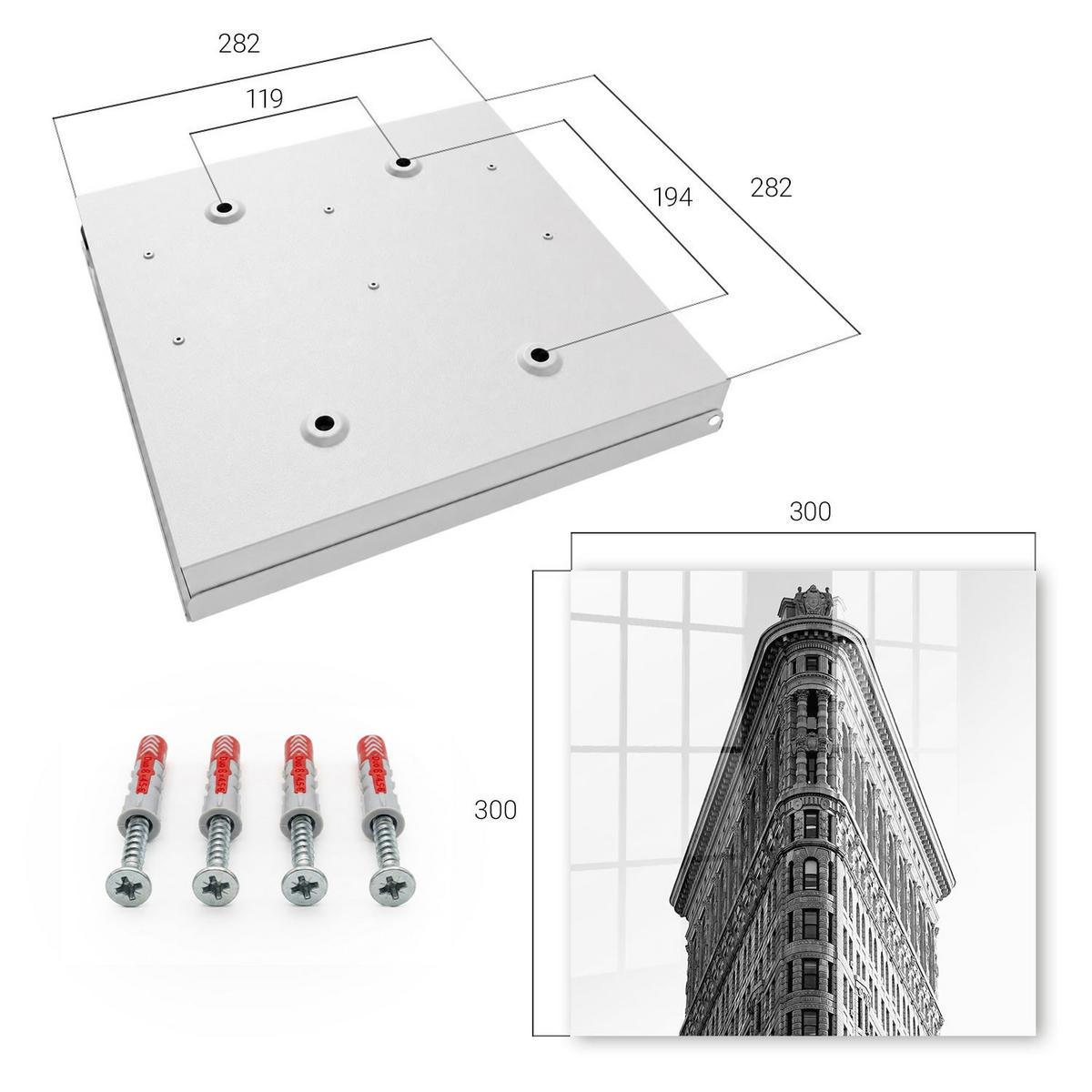 SCHLÜSSELBOX Weiß 30x30 cm – Türöffnung nach rechts - Hohe Architektur - Grau, Metall (30/30/5cm) - TULUP