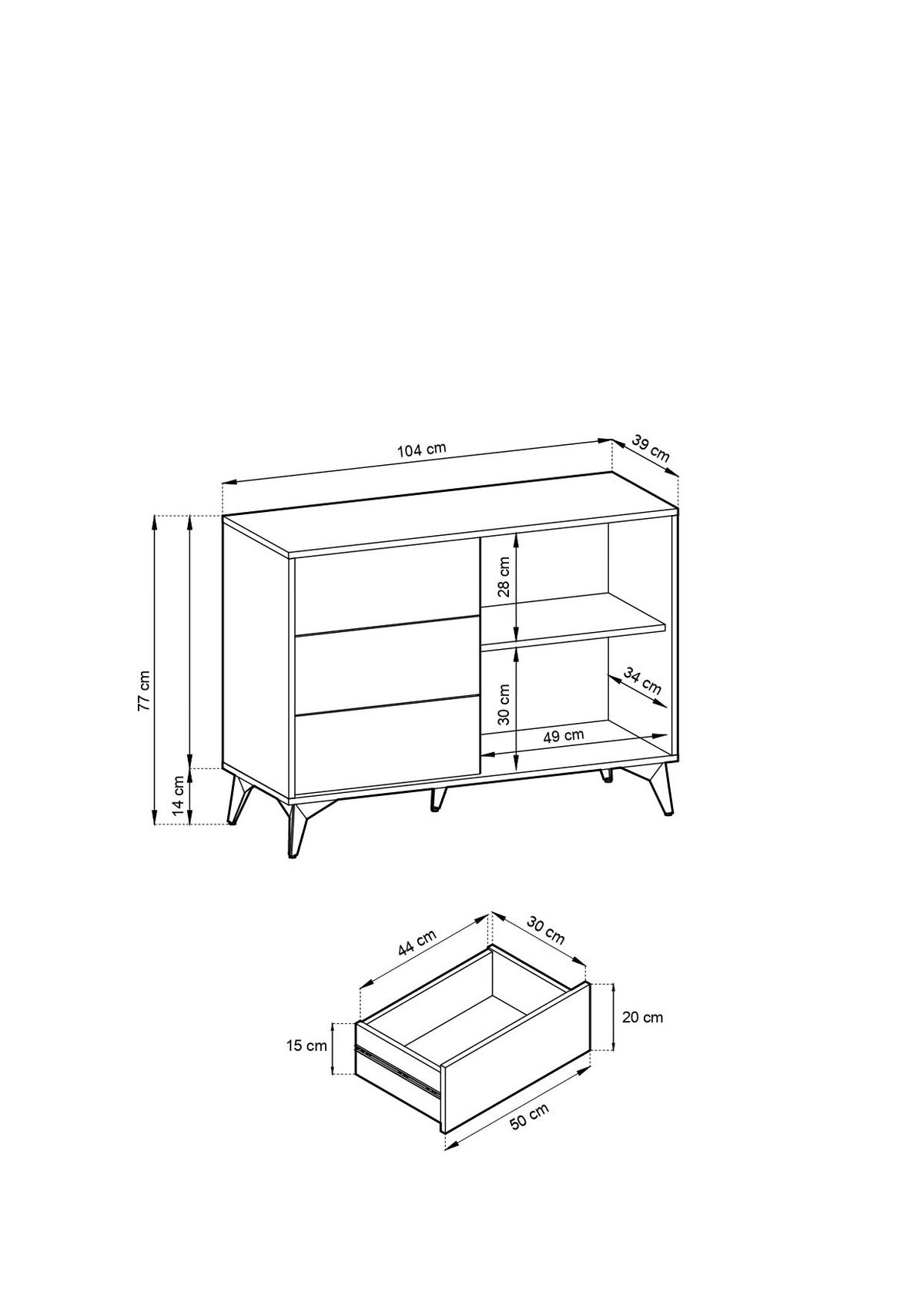 KOMMODE – KSZ104 – 104 cm – DIAMOND – Eichefarben - Eichefarben, Holzwerkstoff (103.5/76.7/39cm) - hi-markt