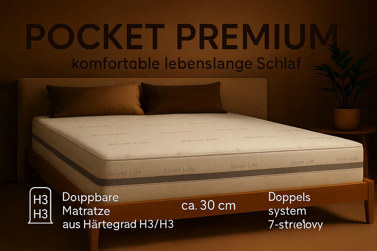TASCHENMATRATZE Matratze POCKET PREMIUM, 200x200 cm, H3/H3 - Weiß, Textil (200/200cm) - Kaiser Möbel