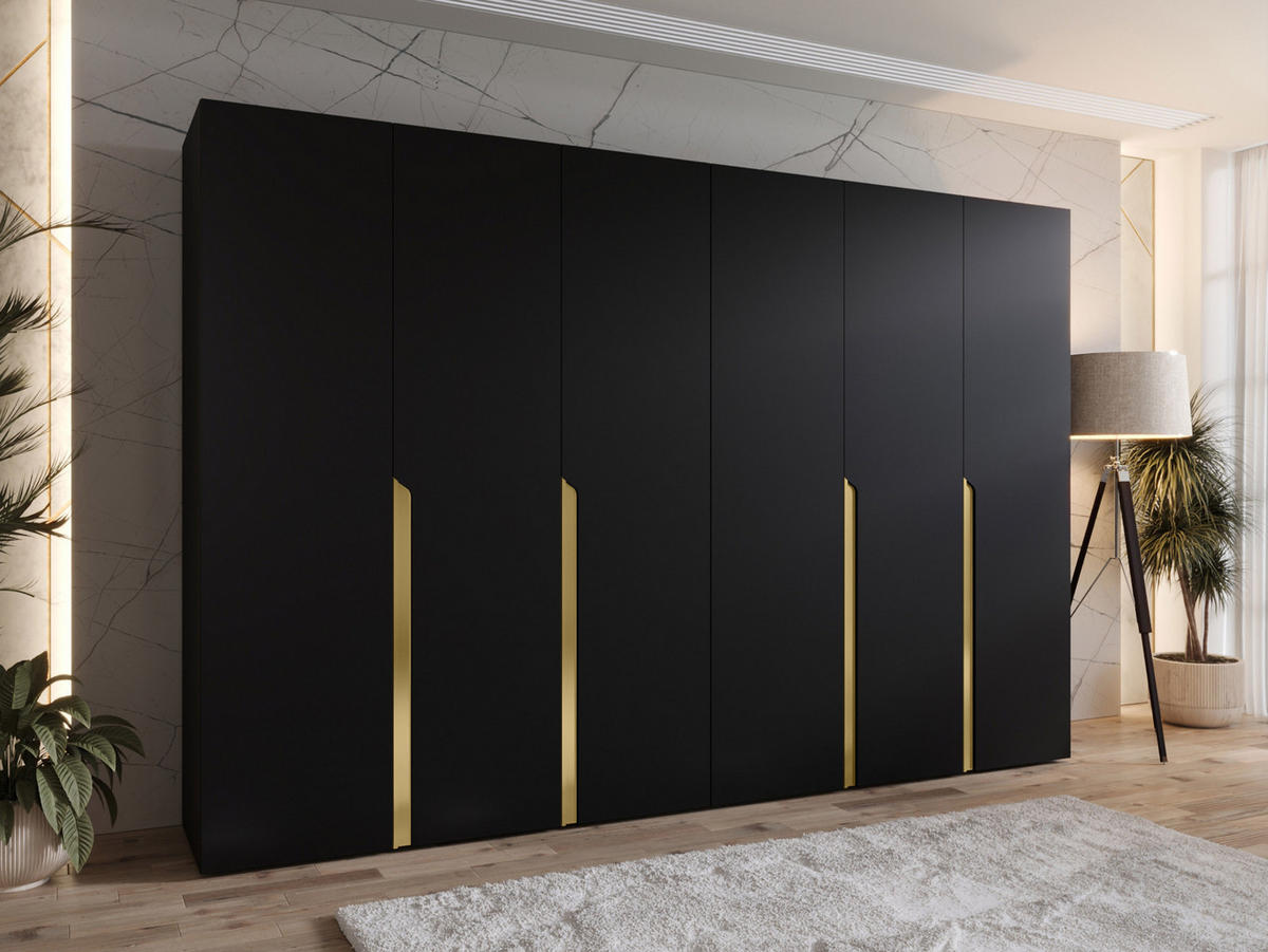 DREHTÜRENSCHRANK Mila I 300 - Goldfarben/Schwarz, Holzwerkstoff/Kunststoff (300/202/52cm) - MIRJAN24