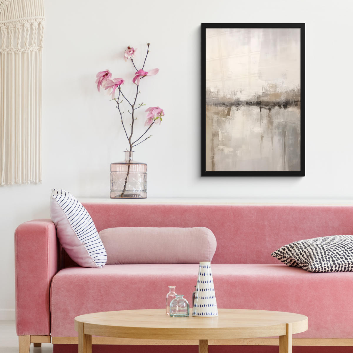 GERAHMTES BILD Moderne Kunst - Abstrakt - Beige 40x60 cm - Beige, Papier (40/60cm) - MuchoWow