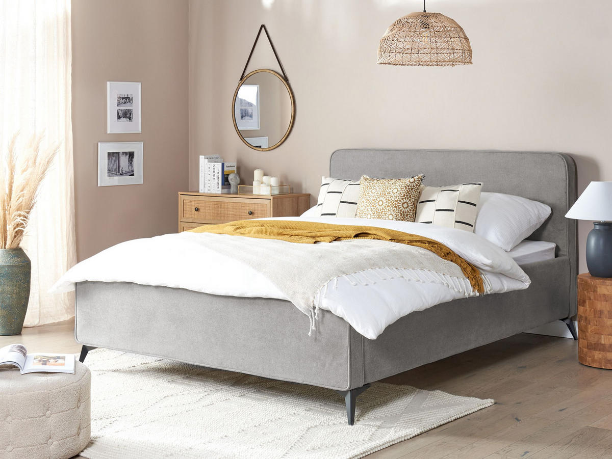 POLSTERBETT mit Lattenrost 160x200 cm Grau Valognes - Hellgrau, Textil (160/200cm) - Beliani