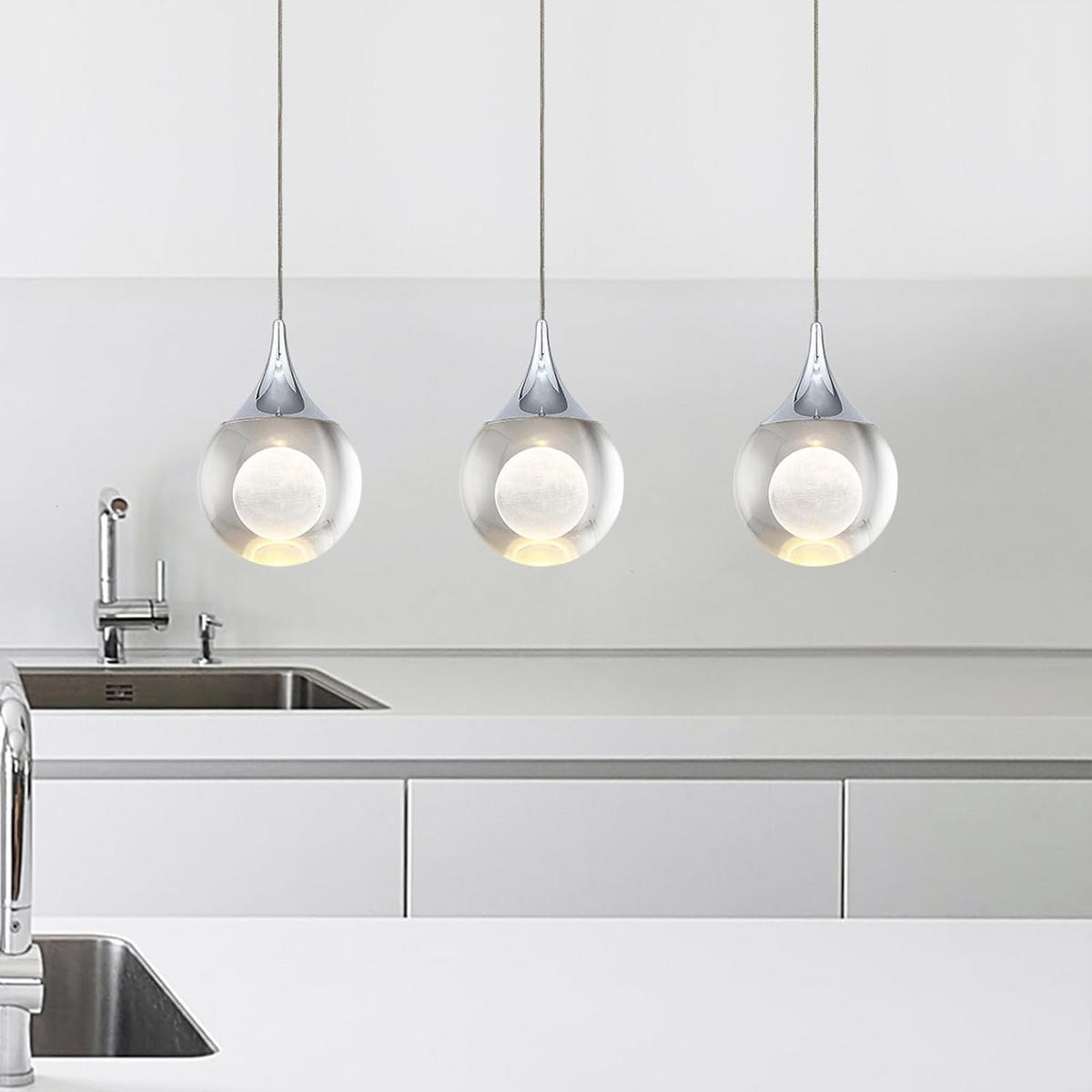 PENDELLEUCHTE Kristall Modern Chrom Mini, Kücheninsel Deckenleuchte Bad - Silberfarben, Metall (10/23/25cm) - Weltevree