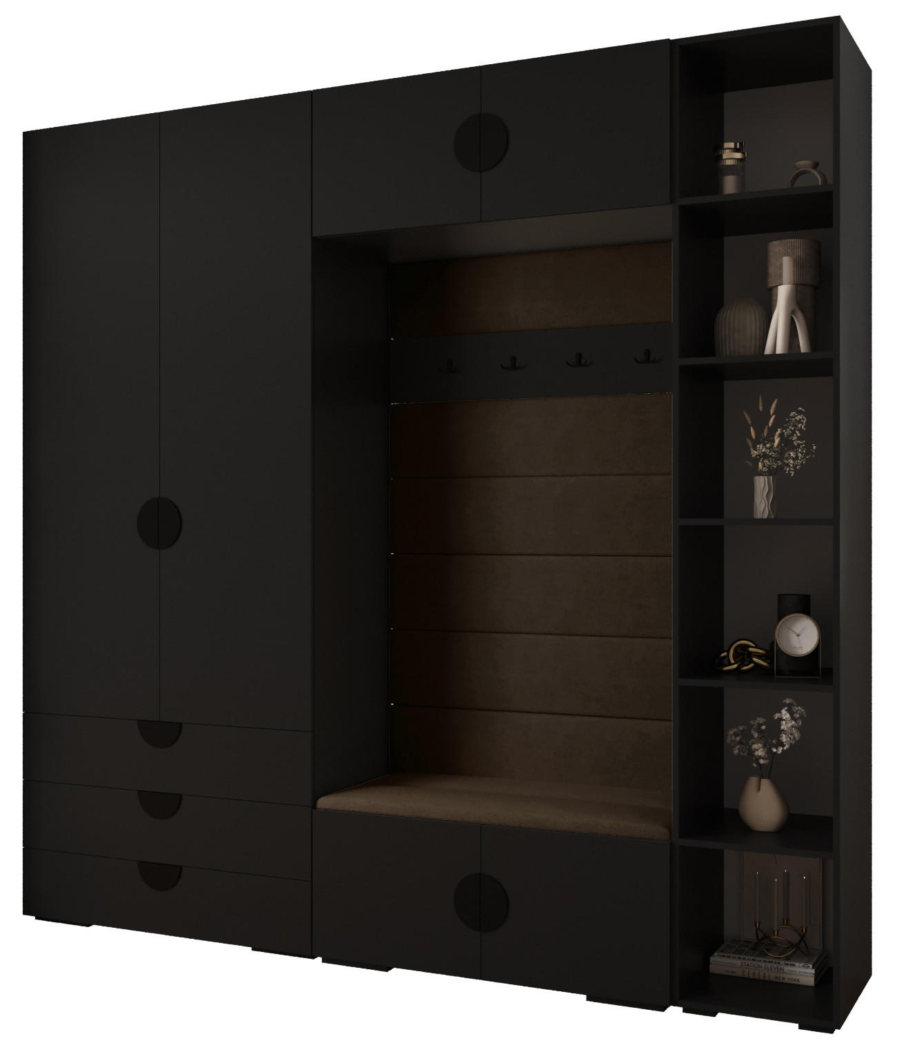 Abiks Möbel Garderoben-Set Schwarz, Braun, Schwarz 240x236.7x47 cm
