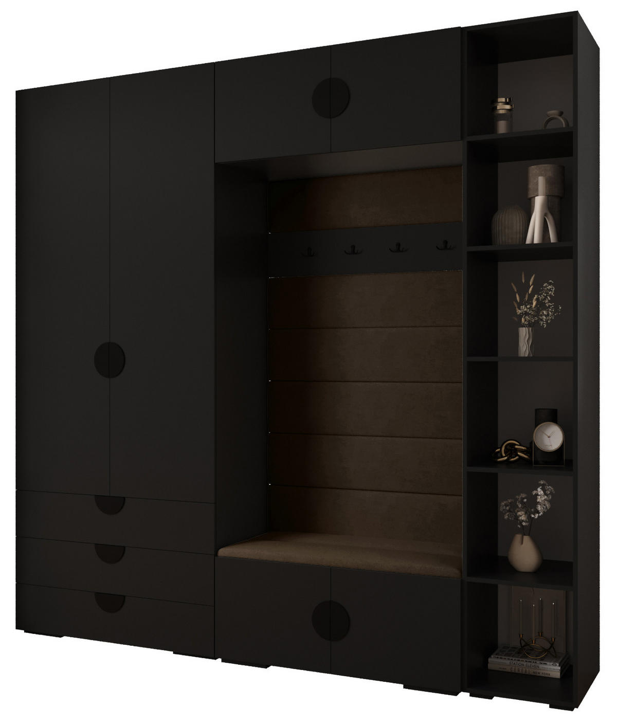 GARDEROBEN-SET 236,7/240/47 - Schwarz/Braun, Holz/Kunststoff (240/236.7/47cm) - Abiks Möbel