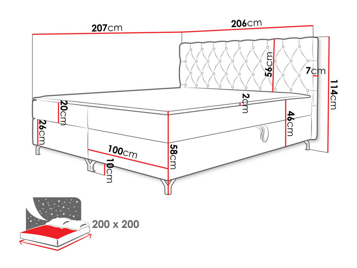 BOXBETT Chester 2 - Silberfarben/Schwarz, Holz/Textil (200/200cm) - MIRJAN24