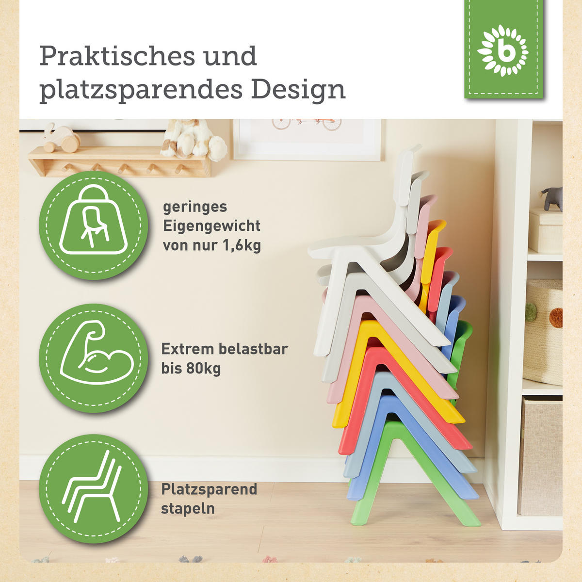 KINDERSTUHL bis 80 kg belastbar - Grün, Kunststoff (34/51.5/36cm) - Bieco Spielwaren