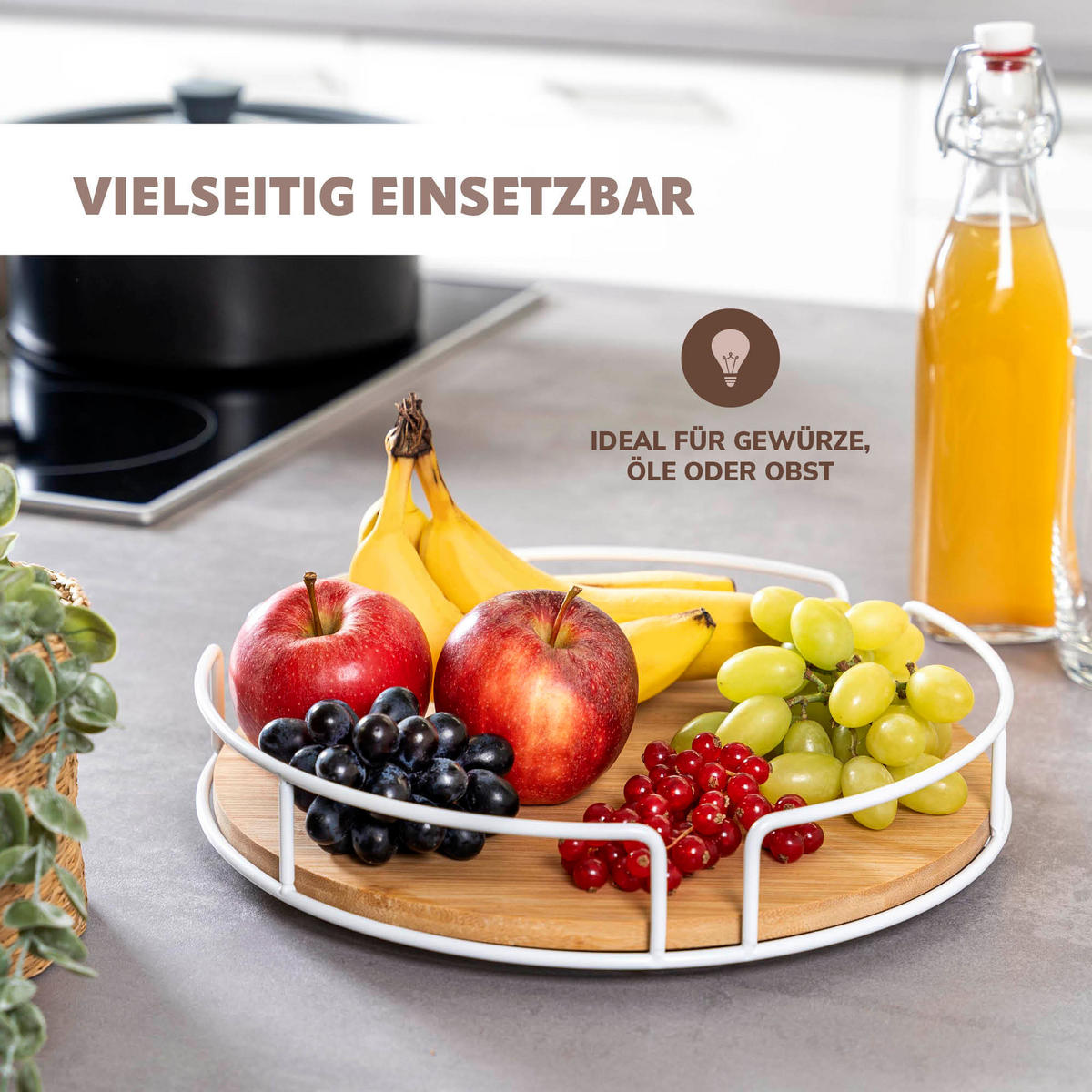 DREHTELLER Bambus/Metall weiß - Weiß, Metall (30/6/30cm) - eluno