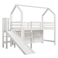 SPIELBETT 90/200 cm DE-03083, mit Rutsche, Treppe, Schließfach und Regal, in Weiß - Weiß, Holz/Holzwerkstoff (90/200cm) - ComfortXL